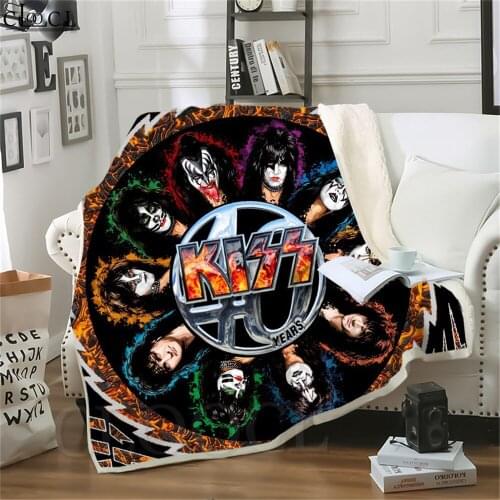 Double Layer Blankets for Beds Rock Band KISS 3D Blanket Fluffy Adult Quilts Boy Girl Home Decoration Beddings Throw Blanket