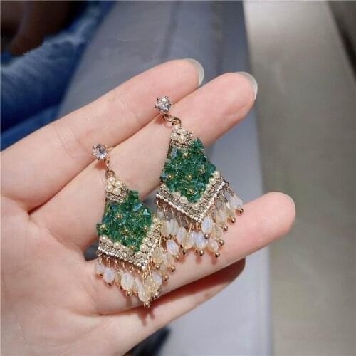 Handmade Geometric Crystal Tassel Earrings 2021 New Jewelry Personality Ethnic pendientes