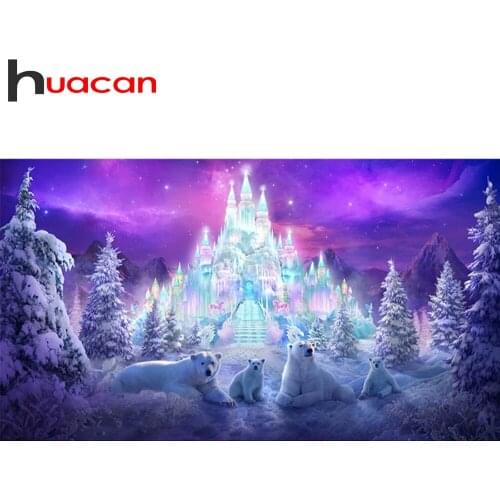 Huacan 5d DIY Mosaic Diamond Embroidery Complete Kit Polar Bear Aurora Diamond Painting Full Square/Round Castle Animal Puzzle
