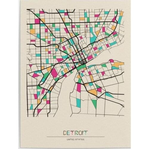 Canvas Prints Colorful City Pictures Wall Art Painting Home Decoration Modular Maps Detroit Michigan Poster Living Room No Frame