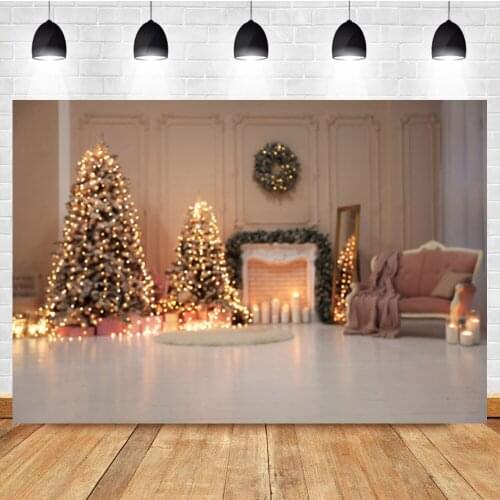 Laeacco Vintage Wall Floor Light Bokeh Christmas Tree Birthday Banner Backdrop Photographic Photo Background For Photo Studio