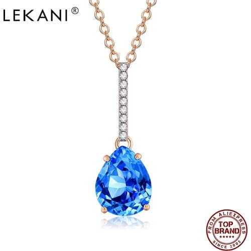 LEKANI Fashion Necklace Copper Blue Water Drop Cubic Zircon Necklaces For Women Engagement Jewelry Recommend Romantic Gift 2021