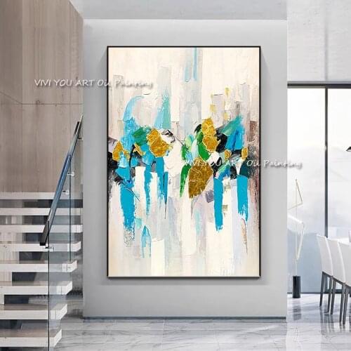 Hot Sales Black Blue Yellow White Modern Handpainted Abstrat Oil Painting On Canvas Home Decor Wall Art Picture For Living Room