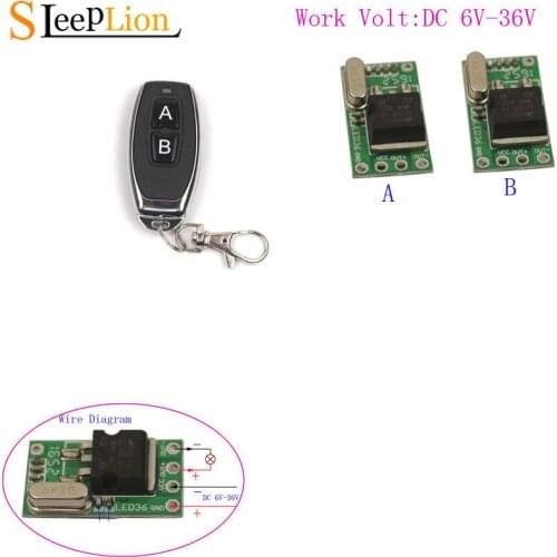 Sleeplion Mini Relay Remote Control Switch 6V-36V 9V 12V 24V Button Wireless Switch Micro Module LED Light Controller 6V-36V