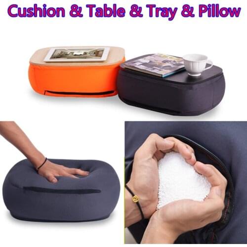 Multi Functional Portable Laptop Stand with Pillow Car Seat Lumbar Cushion Tea Cup Storage Tray Mini Table for Pad/Phone/Mac