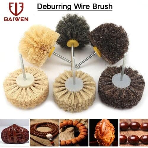 1/3pc Abrasive Sisal Filament / Horse Hair Brush / Bristles Polishing Grinding Head Woodworking For Drill Rotary Tools 6mm Shank