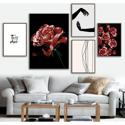 Rose Flower Romantic Line Quote Plant Wall Art Canvas Painting Nordic Posters And Prints Wall Pictures For Living Room Decor