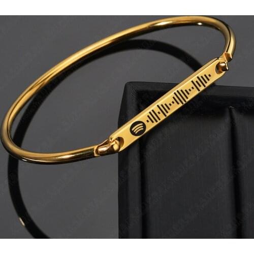 Customize Music Spotify Code Bangle For Women Men Stainless Steel Cuff Bracelet Personalized Song Spotify Scan Code Jewelry Gift
