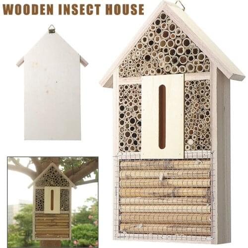 Natural Insect Butterfly House Bee Wooden House Garden Bug Nest Hanging Shelter Garden Insects Box Beekeeping Supplies