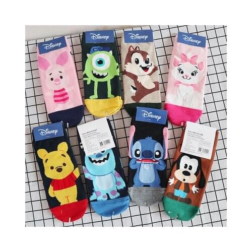 Disney Stitch Marie Cat Pooh Mickey Toy Story Anime Figures Cartoon Product Cosplay Socks Casual Short Sock Summer Unisex Gifts