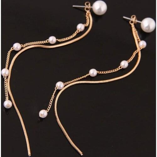 The new chain earrings metal wild simple imitation pearl tassel earrings fashion trend exquisite charm ladies jewelry