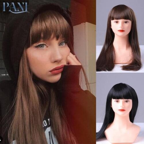PANI Straight Hair Synthetic Wigs For Women Brown Wig With Neat Bangs Womens Wig Charms Natural Wigs Artificial Hair Cheap Wigs