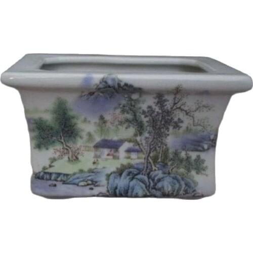 Early collection of the Republic of China famille rose landscape Quartet fleshy calamus bonsai antique porcelain ornaments