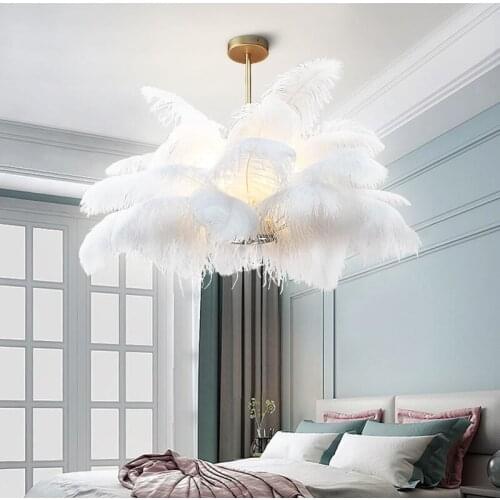 Nordic Luxury Feather Led Chandelier Creative Wedding Photo Studio Romantic Warm Chandelier Bedroom Living Room Indoor Lighting