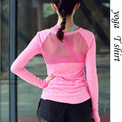Yoga shirt Seamless Sports Tops Long Sleeve Gym Women Breathable Hollow Out Workout Blouse Top Tunic Tee Pullover