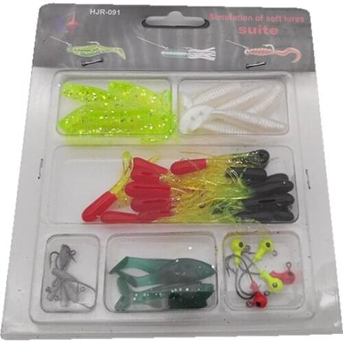 35Pcs Fishing Lure + 10Pcs Jig Head Hook Fishing Lure Set Simulation Sea Plastic Worm Soft Baits Hooks Fishing Tackle Kit Pesca