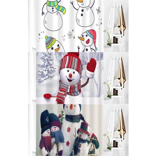 Snowman Cartoon Creative Bathroom Cute White Shower Curtain Fashion Belt 12 Hooks Waterproof Polyester Fabric Shower Curtain