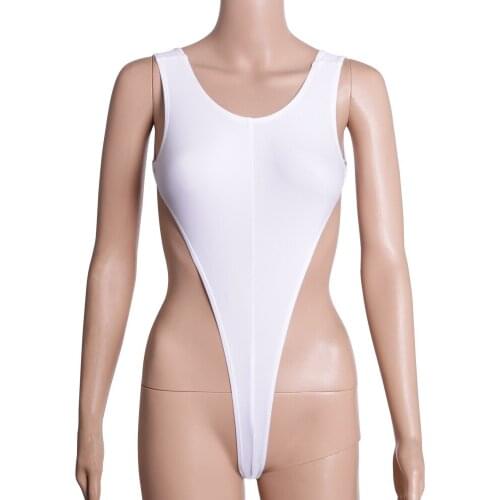 Hot Sexy Bikini Swimsuit Women High Cut T Crotch Backless Bodysuit Ladies Smooth Shiny Lycra Sukumizu Thong One Piece Swimwear