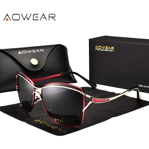 AOWEAR Luxury Vintage Polarized Sunglasses Women Fashion Oversized Sun Glasses Ladies Cat Eye Shades Glasses Oculos Gafas