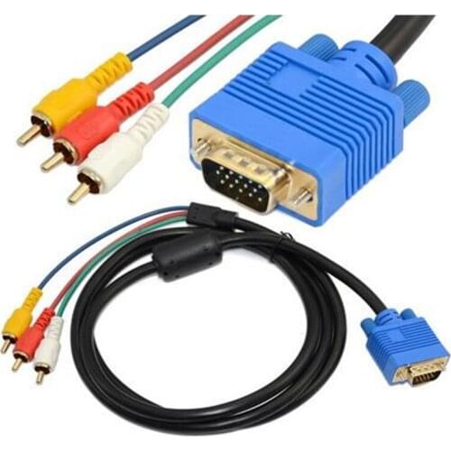 VGA Male Plug 15 pin to 3 RCA Audio AV Cable Adapter for HDTV PC DVD-5FT Cables