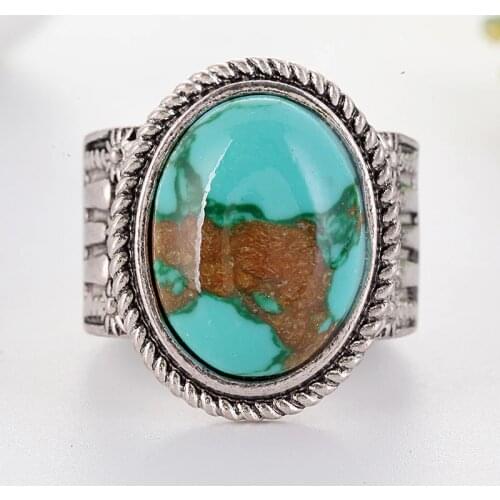 Vintage Large Blue Stone Rings for Men Women Boho luxury Jewelry Wedding Party Antique Silver Color Thick Ring Gift Bague Femme