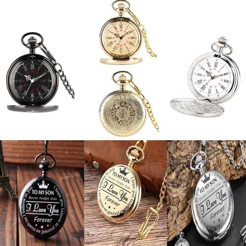 Vintage Quartz Mechanical Pocket Watch Clock Chain English Words European and American Fashion Lettering Quartz Pocket Watch