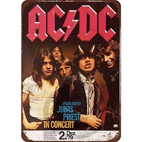 Vintage Tin Sign 1979 AC/DC and Judas Priest in Germany Reproduction Novelty Aluminum Metal Tin Sign Wall Decor 12x8 Inch