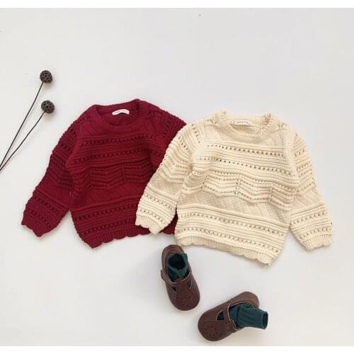 Baby Girl Knitted Sweater Autumn Kids Clothing European Kids Winter Wear Solid Color Pullover Sweaters