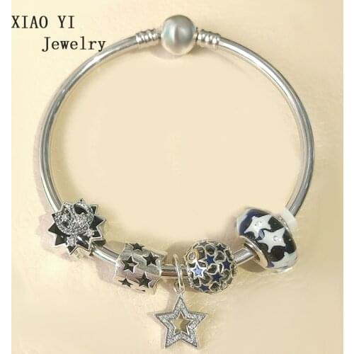 XIAOYI 100% s925 new 2020 spring winter Blue glass star series starry sky moon High quality fashion bracelet female
