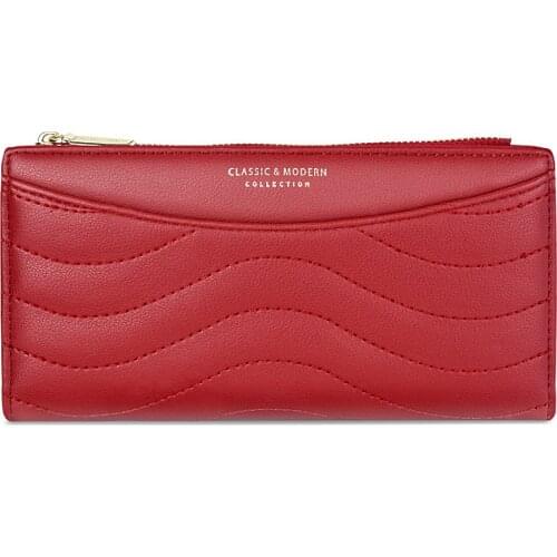 Womens Wallet Long Large Capacity Two Fold Zipper Bag Big Embroidery Thread Wallet Female Wallet Brand Design PU Leather Purse