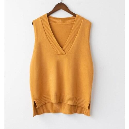 Women V Neck Sleeveless Sweater Vest Knitted 2020 Jumper Autumn Winter Split Korean Preppy Pullover Loose Top Casual New