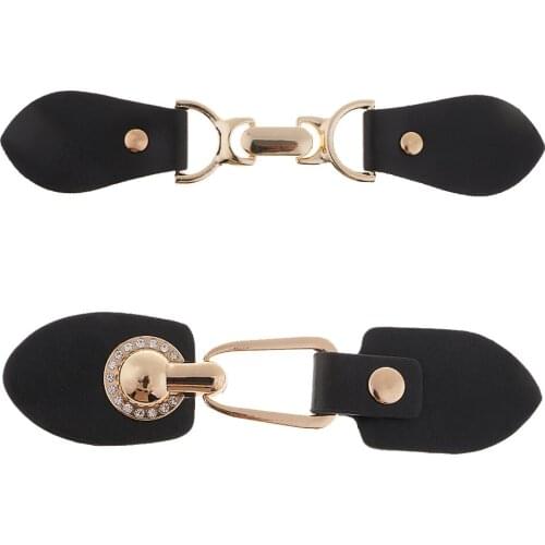 1 Pair Black Leather Horn Toggle Buttons Hook Duffle Coat Sewing Fasteners