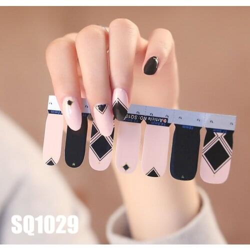 14Tips SQ Series NAIL Art Full Cover Self Adhesive Stickers Polish Foils Candy Colors Geometric Marble Wraps Manicure Decoration