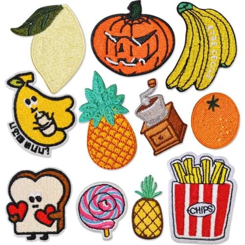 50pcs/lot Anime Fruit Pumpkin Banana Embroidery Patch Clothing Decoration Sewing Accessories Craft Diy Applique