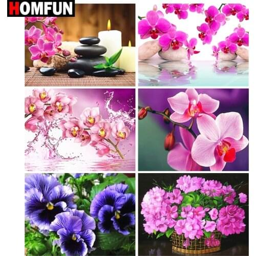 HOMFUN Diamond painting "Orchid flower" Full Square/Round Drill Wall Decor Inlaid Resin Embroidery Craft Cross stitch