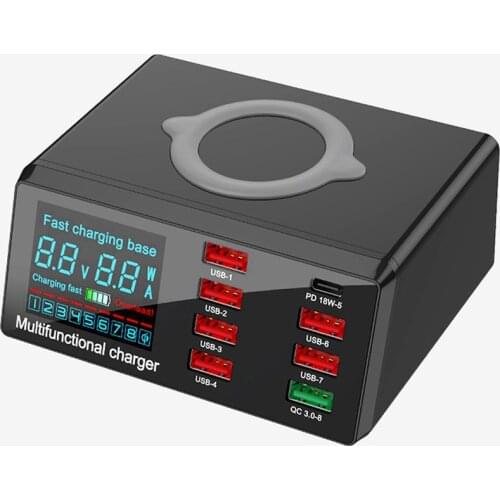8Port Multi Fast Usb Charger Quick Charge 3.0 Phone Charging Station Led Display Usb Smart Wireless Digital Display Charger X9