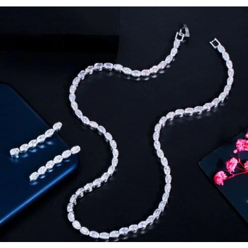 CWWZircons Top Oval Cubic Zirconia Party Prom Necklace and Earrings Brides Jewelry Sets for Wedding Bridesmaid Accessories T549
