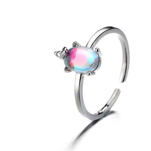 Oly2u Anillos Personalize Colorful Rainbow Unicorn Adjustable Rings Dainty Smooth Animal Open Rings Girlfriend Sister Gifts