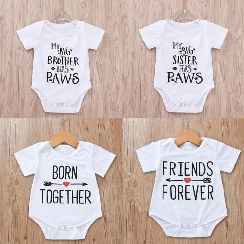 Newborn Summer Short Sleeve White Bodysuits My Siblings Have Paws Best Friends Tiny Casual Baby Boy Girl Clothes