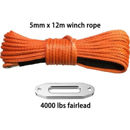 Free shipping 5mm x 12m winch line uhmwpe rope with 4000lbs aluminum winch fairlead for 4x4 4wd atv utv off-road