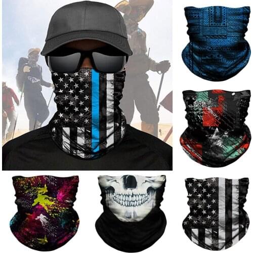 Fashion Magic Scarf Mask For Men Skull American Flag Cotton Full Face Scarf Outdoor Cycling Riding Windproof Scarves Decoration