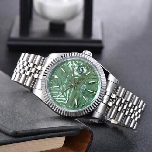 Miyota 8215 Men Green Personality Dial Watch Sapphire Stainless Steel Luminous Calendar Mechanical Automatic Watch Male Clock