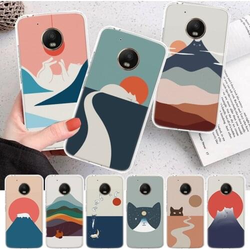 Abstract Art Cats Mount Fuji Japan Landscape Soft Cover Phone Case For Motorola Moto G7 G9 G8 G6 G5 E6 E5 One Action Macro Power