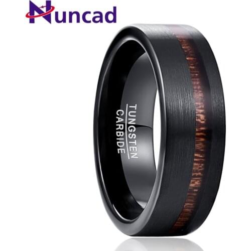 Nuncad 8MM Electroplated Black Matte Surface Acacia Tungsten Carbide Ring Cool Punk Mens Party Jewelry Wedding Brand Wood Rings