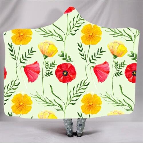Flower Printed Wearable Hooded Blanket for Adult Kids Fashion Polynesian Soft Warm Throw Blanket Sofa