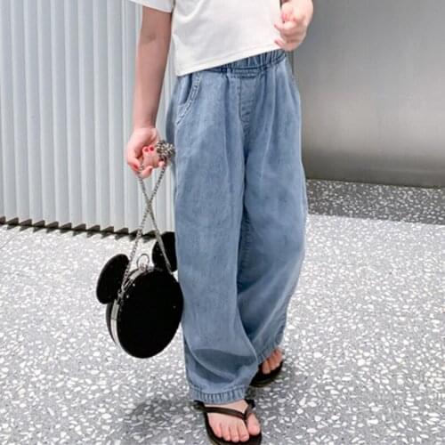 3-8 Years Baby Girls Jeans Spring Summer New Childrens Girl Casual Loose Solid Denim Pants Toddler Kids Wide Leg Jeans Trousers