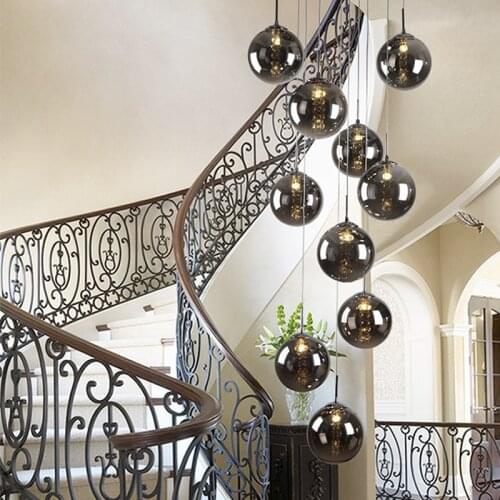 Luxury Wedding Metal Customized Duplex Building Villa Stair Staircase Bubble Glass Ball Chandelier Pendant Light