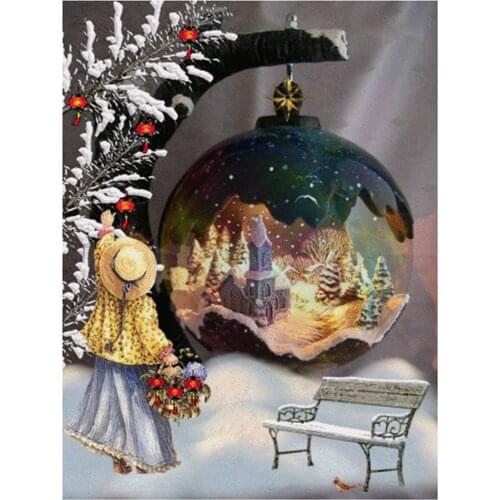 Snow Globe Christmas DIY Embroidery 11CT Kits Craft Needlework Set Printed Canvas Cotton Thread New Design Wholesale