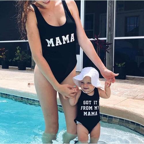 Family Matching Swimwear Mother Daughter Bikini Swimsuit Letter Print Backless Monokini Fashion Summer Family Bathing Suit
