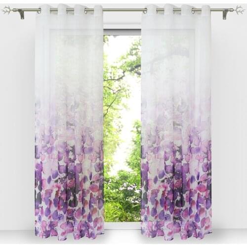 Purple Floral Tulle Curtains Modern Window Curtains for Living Room Transparent Sheer Voile Fabric Window Drapes Treatment